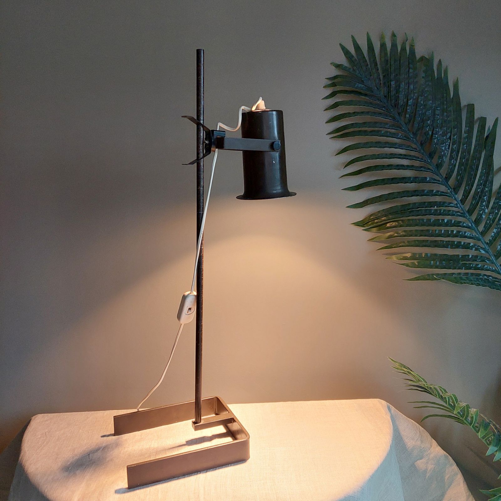 Mid Century  Industrial Table Light Brown Metal Adjustable Desk Lamp, 50s 60s photo for sale