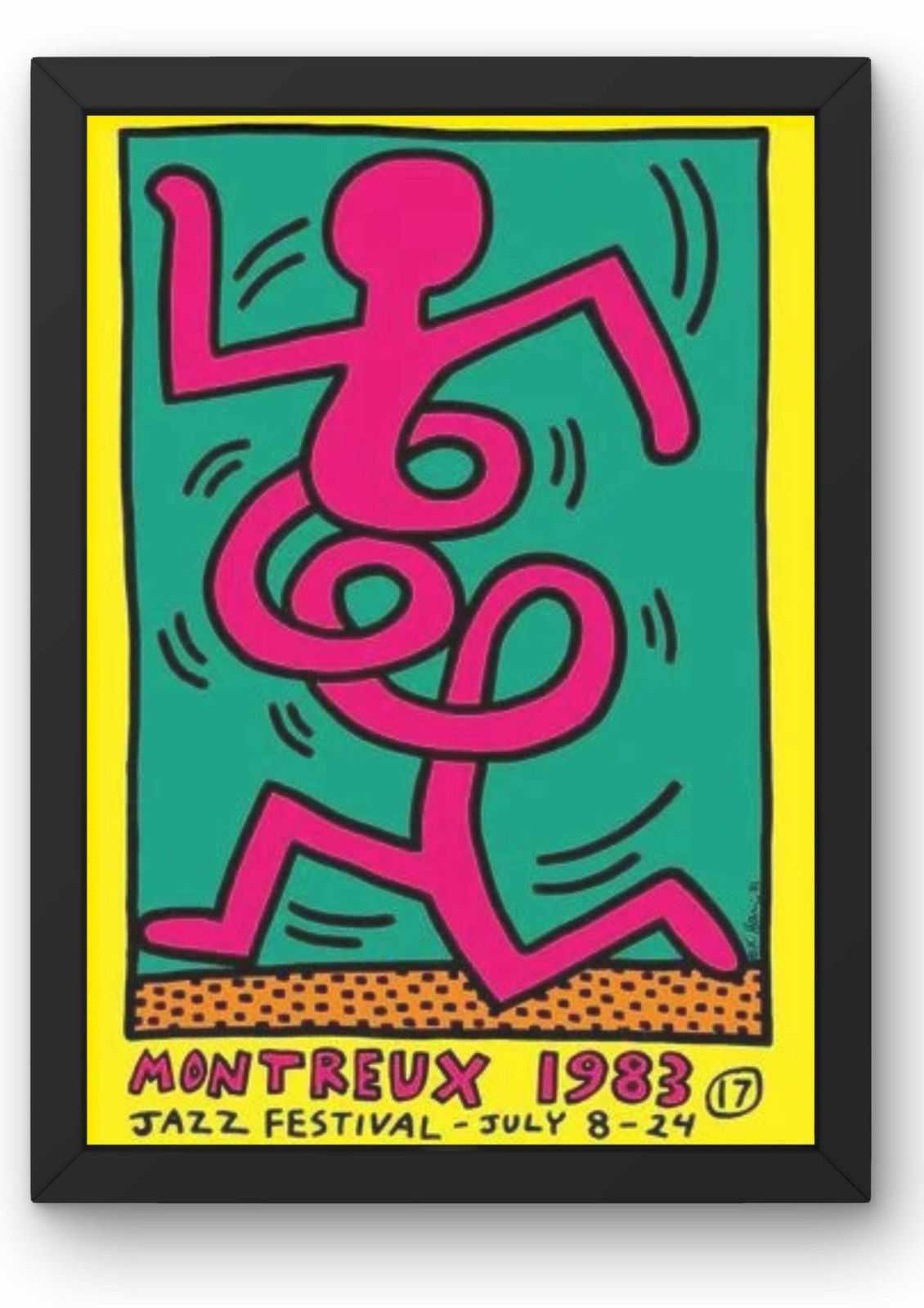 Keith Haring, Montreux Jazz Festival Yellow  (Framed), 1983