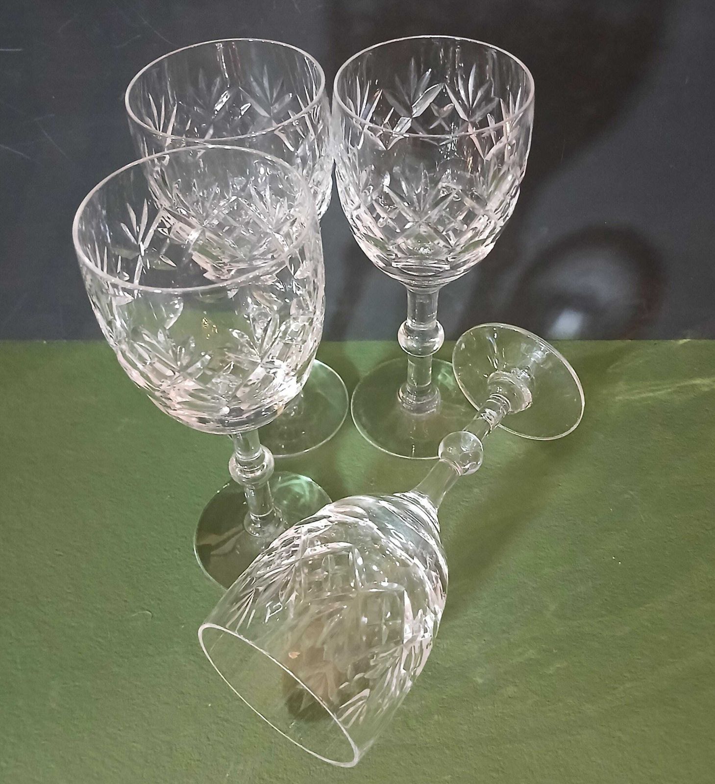 A Set Of 4 Vintage Crystal 150ml Ball Stem Hock Glasses, Royal Doulton Georgian Pattern, England, 1980s Handcut Artisan Glasses photo buy