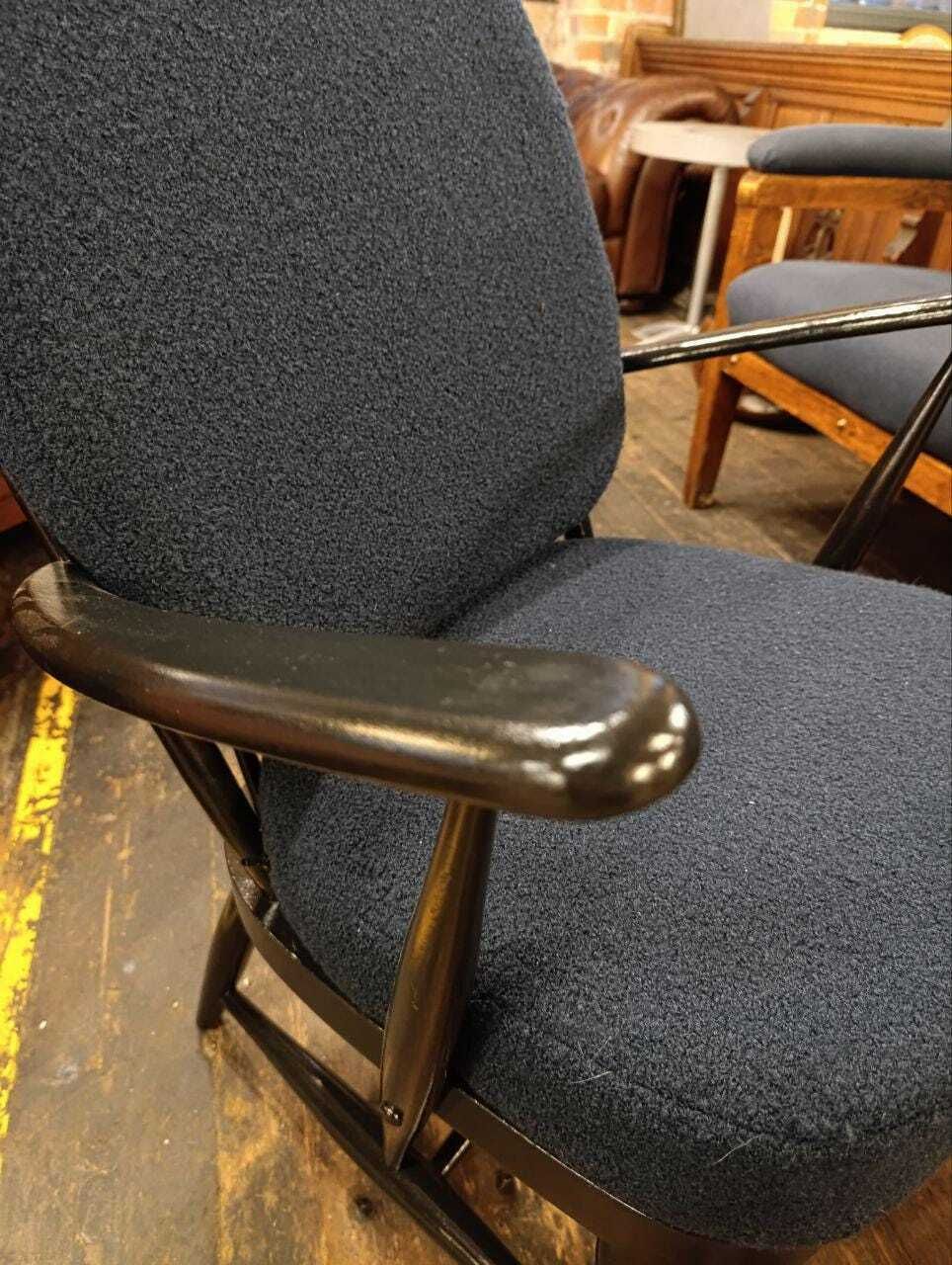 Early Mid Century Ercol Armchair In Newly Upholstered Blue Bouclé photo Furniture