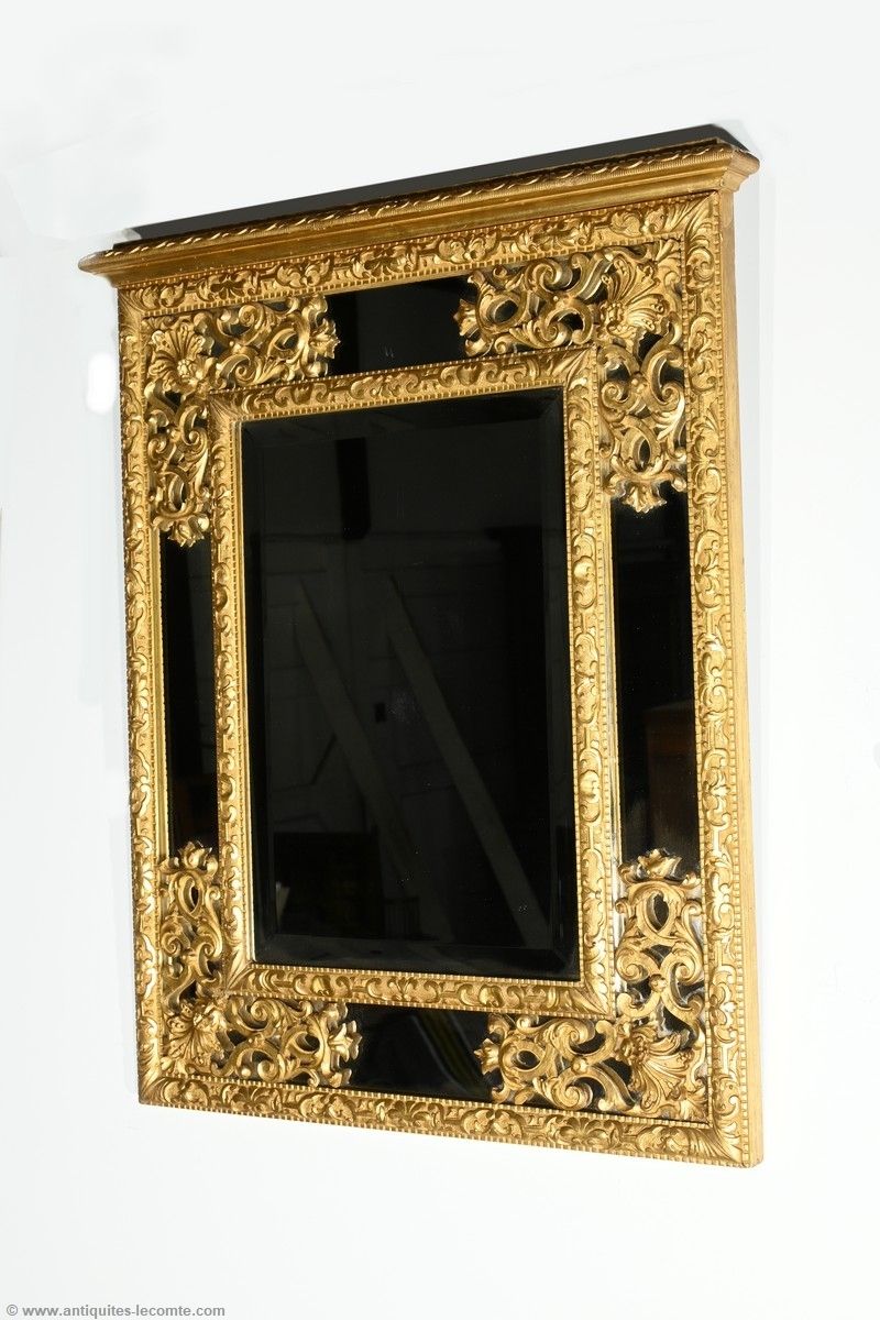 Gilded Wood Glazing Bead Mirror, Napoleon III Period – Mid 19th Century photo vintage