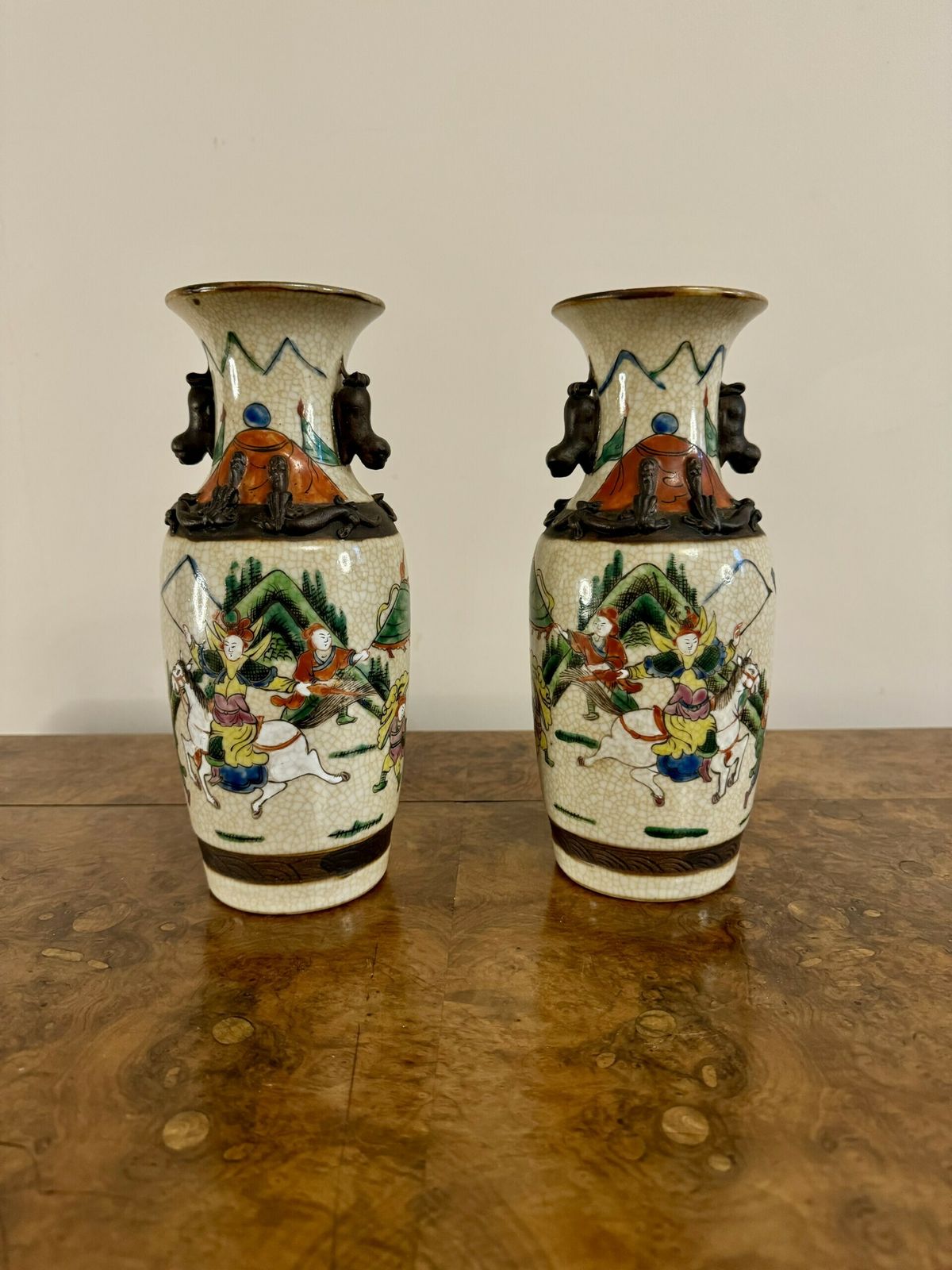 Quality Pair Of Antique Crackle Glazed Chinese Vases photo furniture