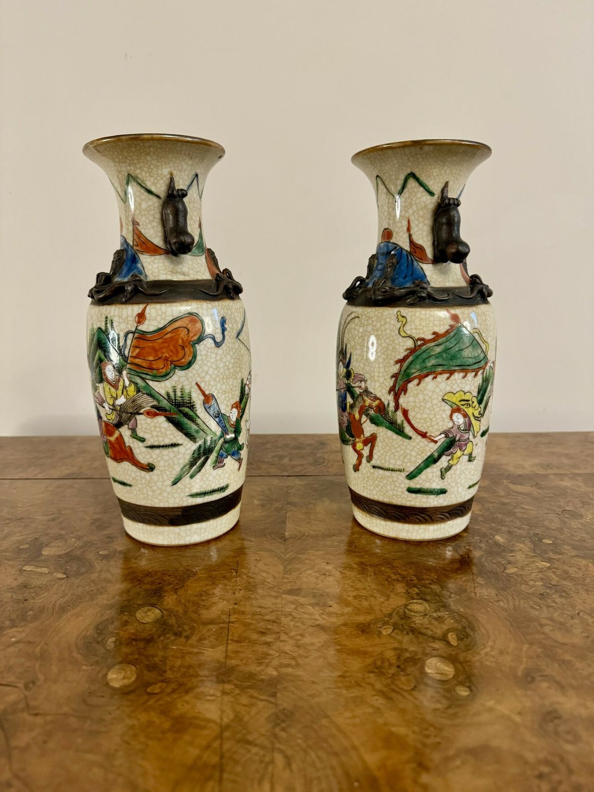 Quality Pair Of Antique Crackle Glazed Chinese Vases photo Home Decor