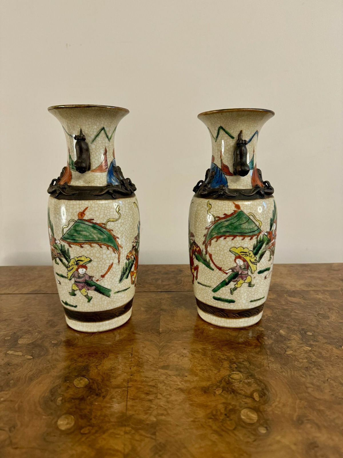Quality Pair Of Antique Crackle Glazed Chinese Vases photo 385.0