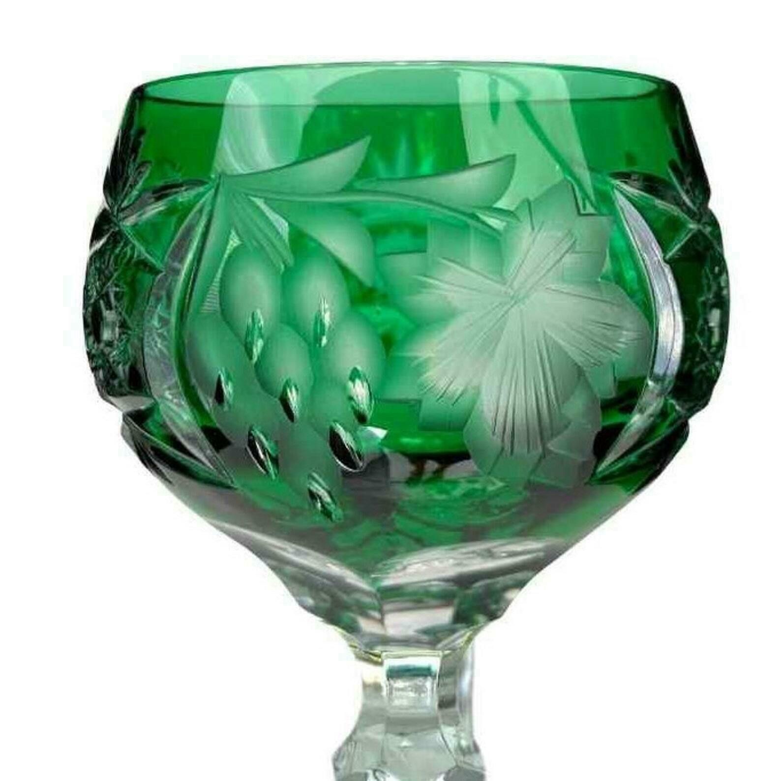 Emerald Green Wine Glasses | 6x Wine Hocks | Cut To Clear | Grapes Pattern | Nachtmann photo for sale