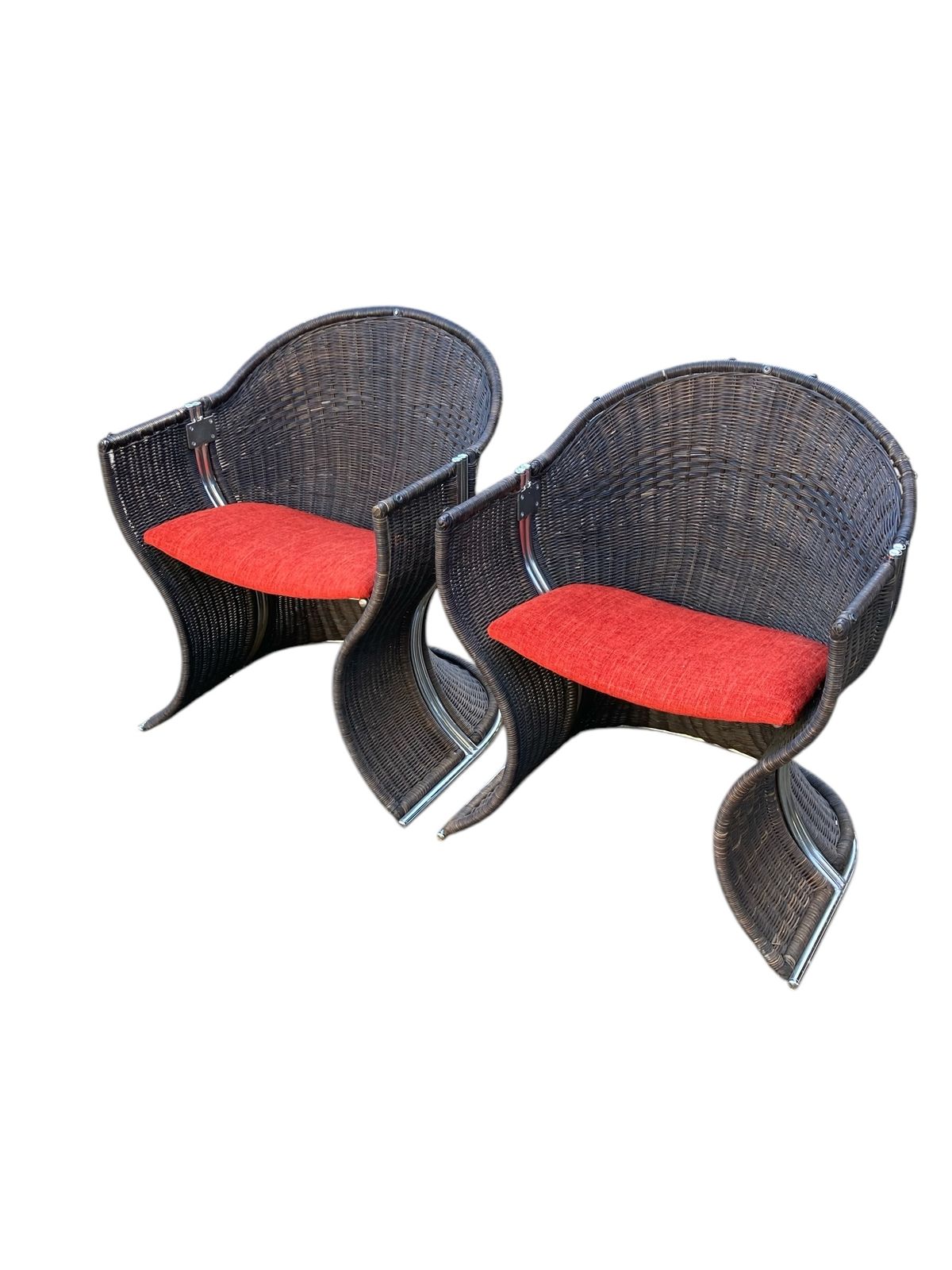 Pair Of Late 20th Century Pieff Wicker And Chrome Venus Chairs photo vinterior