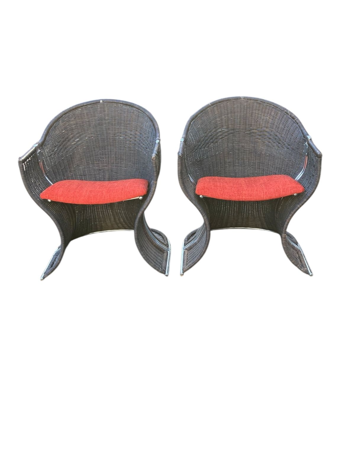 Pair Of Late 20th Century Pieff Wicker And Chrome Venus Chairs