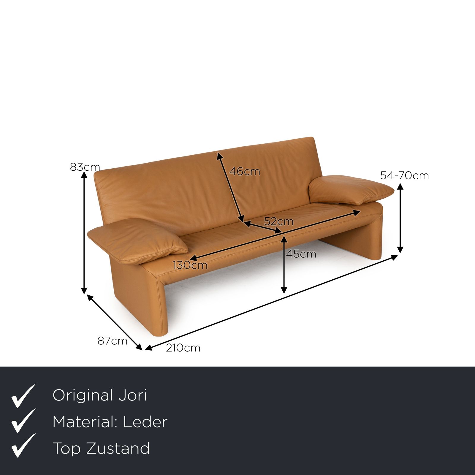 Canapé 2 places Jori Linea en cuir marron, fonction manuelle photo furniture