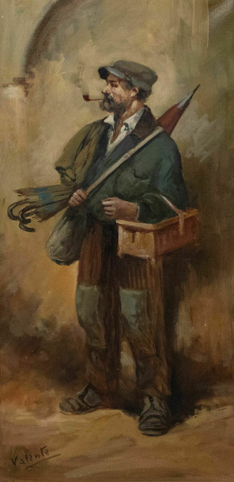 Valente   Framed Early 20th Century Oil, Portrait Of An Umbrella Seller photo furniture