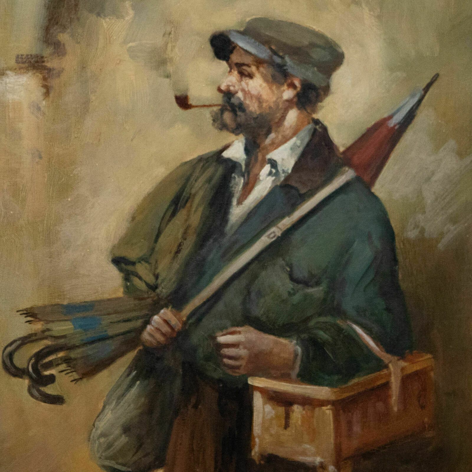 Valente   Framed Early 20th Century Oil, Portrait Of An Umbrella Seller photo Art