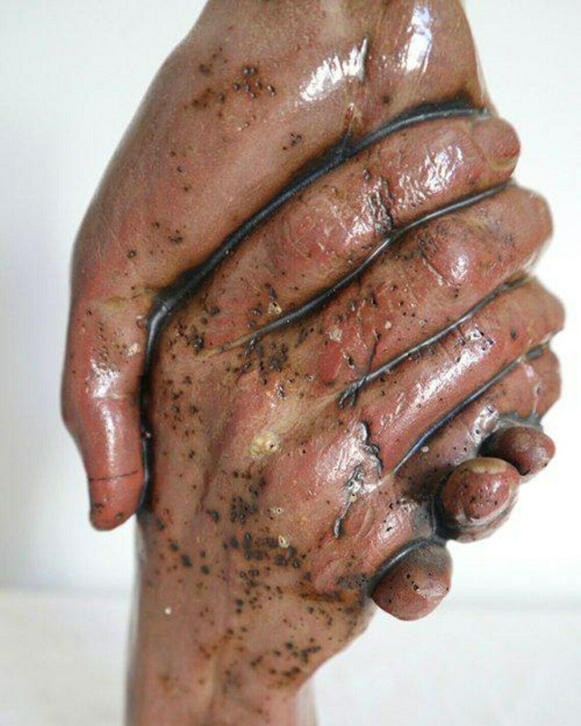 Mid Century Italian Terracotta Sculpture Of Holding Hands photo for sale
