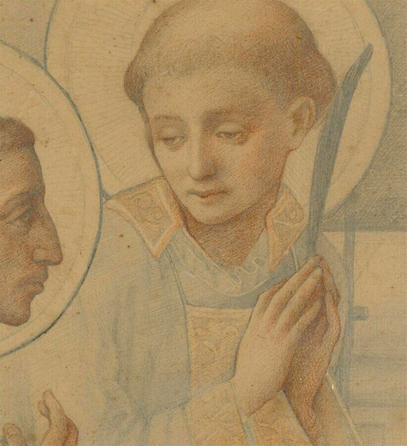 Framed 19th Century Sanguine   Portrait Of Two Saints photo for sale