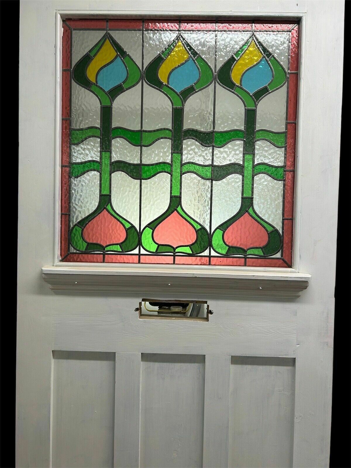 Wide Stained Glass Front Door Period Old Reclaimed Antique Wood Leaded 20s 30s photo for sale