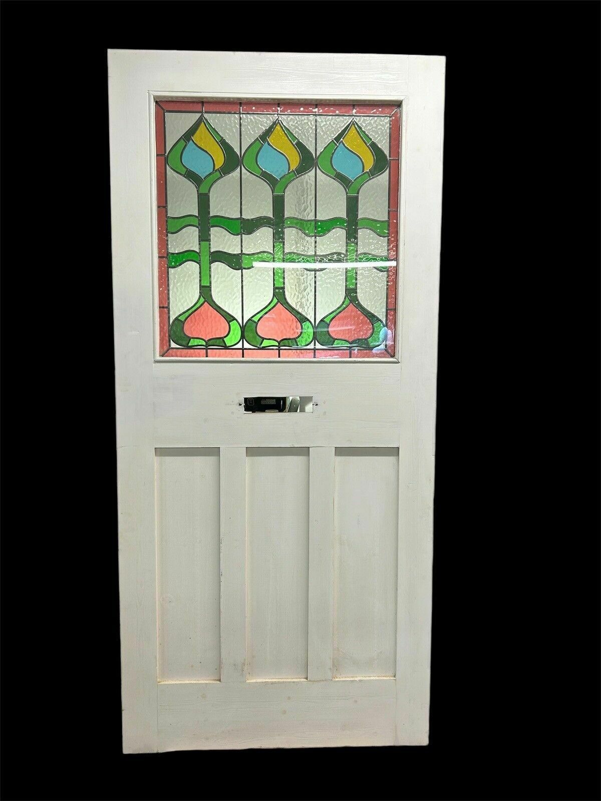Wide Stained Glass Front Door Period Old Reclaimed Antique Wood Leaded 20s 30s photo vinterior