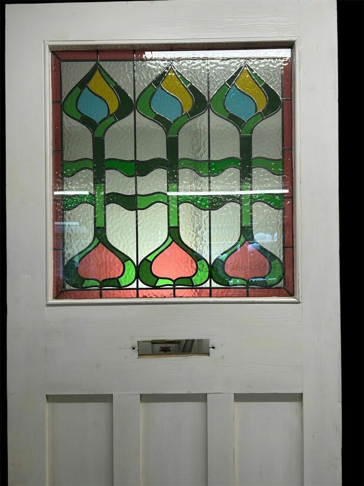 Wide Stained Glass Front Door Period Old Reclaimed Antique Wood Leaded 20s 30s photo vintage