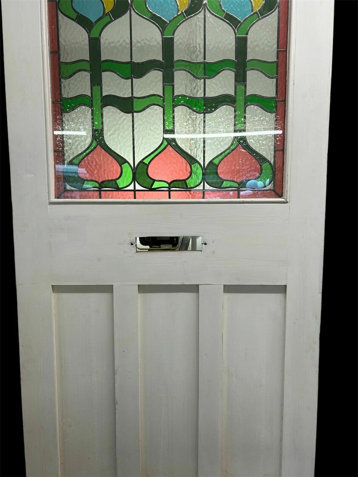photo furniture Wide Stained Glass Front Door Period Old Reclaimed Antique Wood Leaded 20s 30s