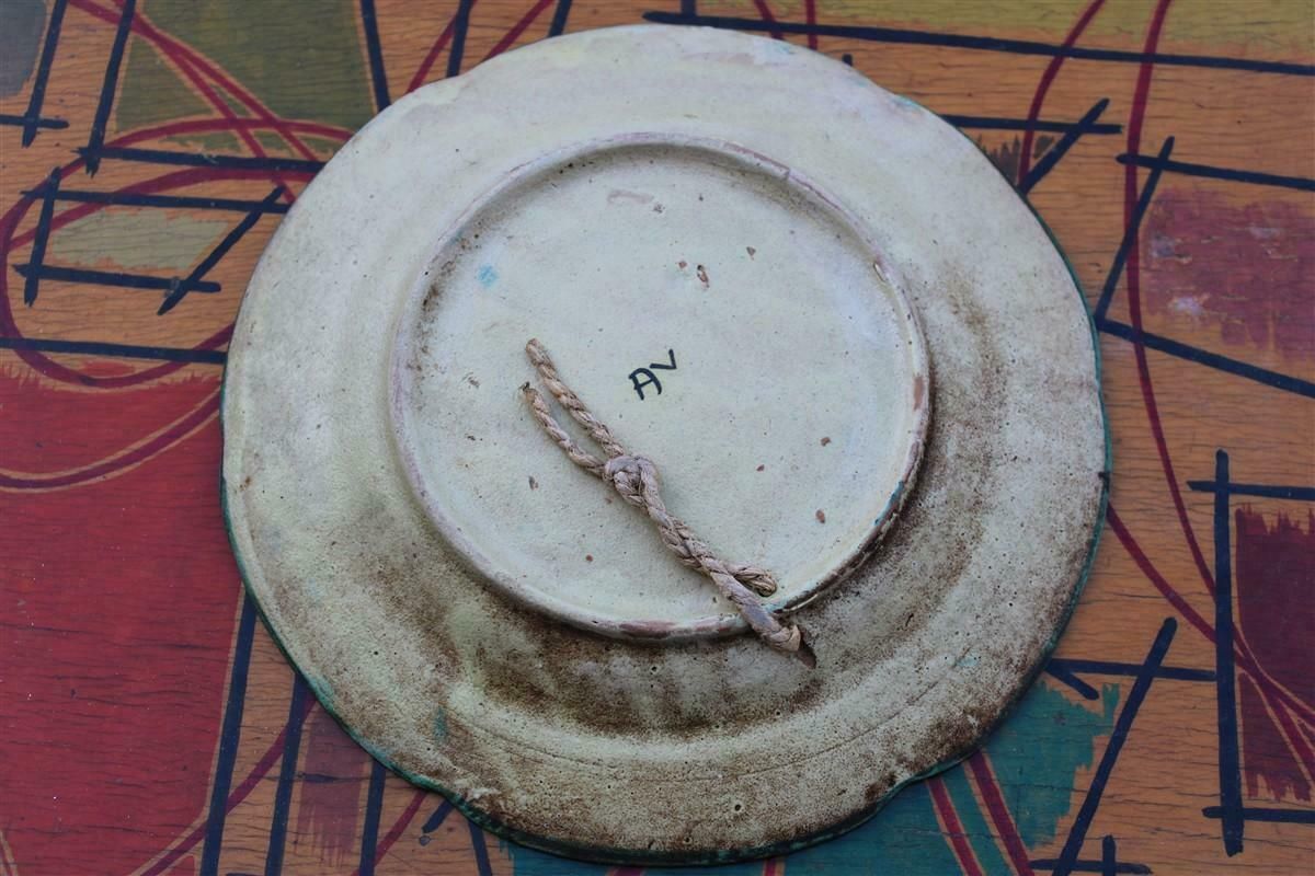 Round Plate By Avallone Vietri With Central Decoration 1950s With Sailing Ship photo 255.0