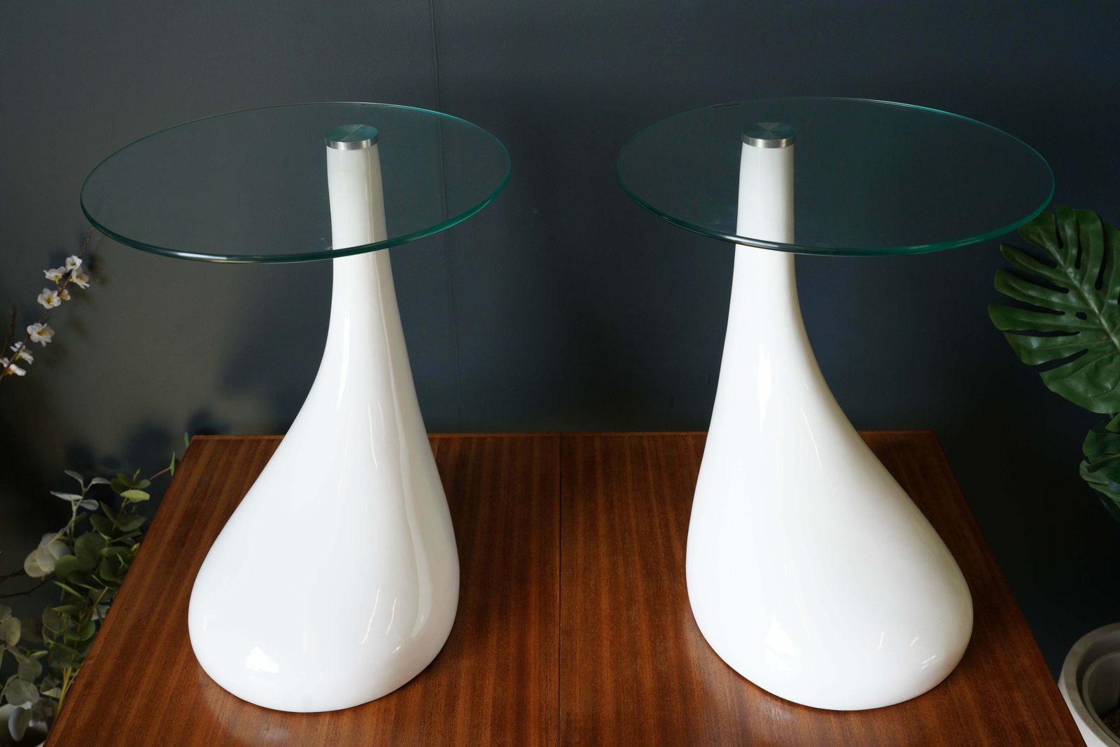 Mid Century Style Side Tables Night Stand Pap Art Style White And Glass photo for sale