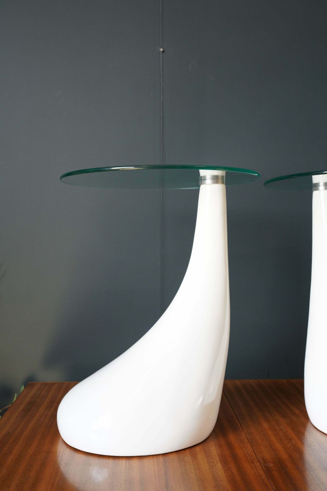 Mid Century Style Side Tables Night Stand Pap Art Style White And Glass photo buy