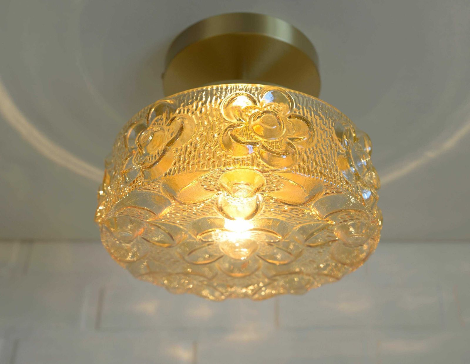 Semi Flush Mount / Mid Century Lighting / Redesign Sconce / Amber Glass / Ceiling Light / Yugoslavia 1970's / Cool Lamp photo buy