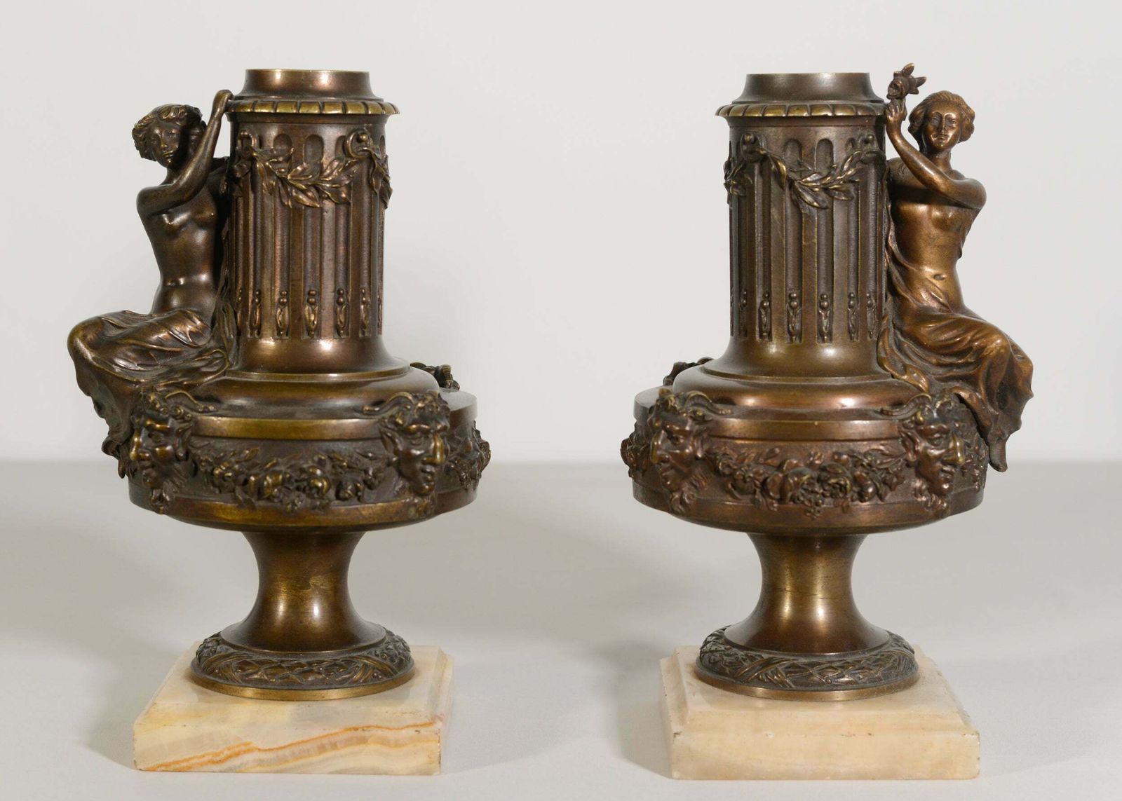 Paar Bronzen Vazen/Lampvoeten In Klassieke Stijl