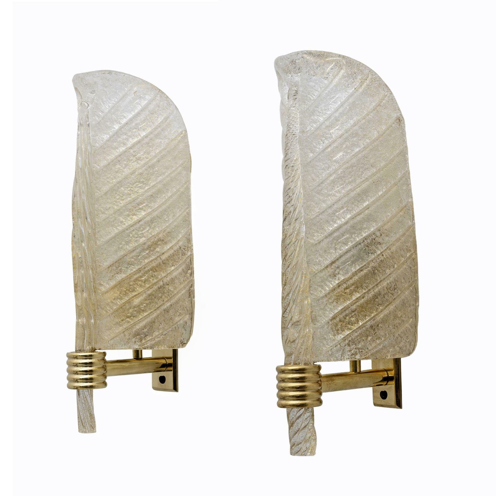 Pair Of Barovier & Toso Style Mid Century "Graniglia" Murano Glass Leaf Sconces photo furniture