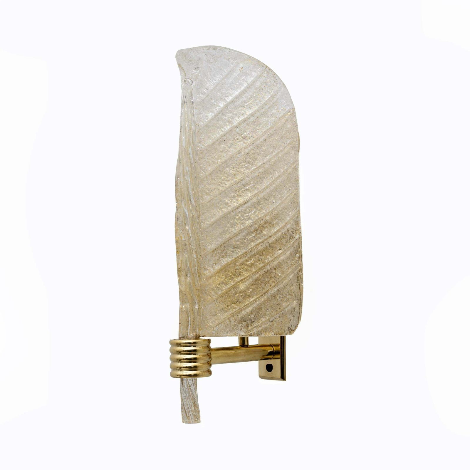 Pair Of Barovier & Toso Style Mid Century "Graniglia" Murano Glass Leaf Sconces photo for sale