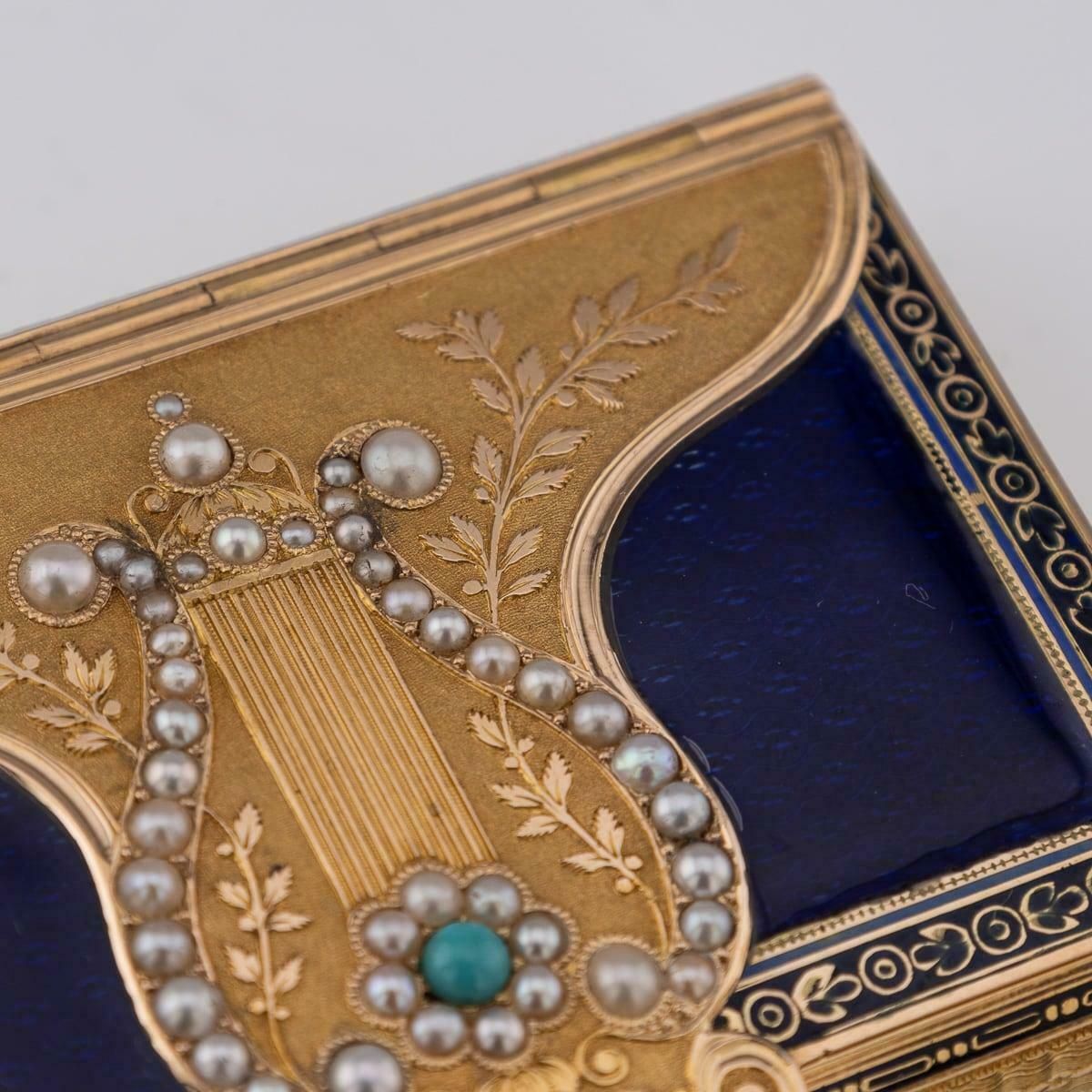 photo for sale 19th Century Swiss 18k Gold Pearl Set & Enamel Musical Box, Remond C.1800