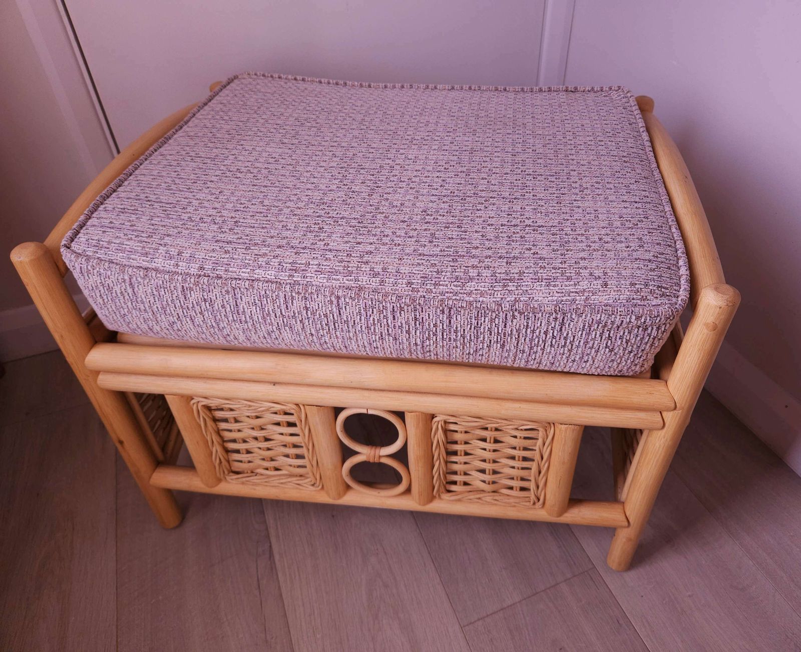 Large, Mid Century, Bamboo Ottoman Footstool And/Or Seat With Fitted Cushion photo 99.0