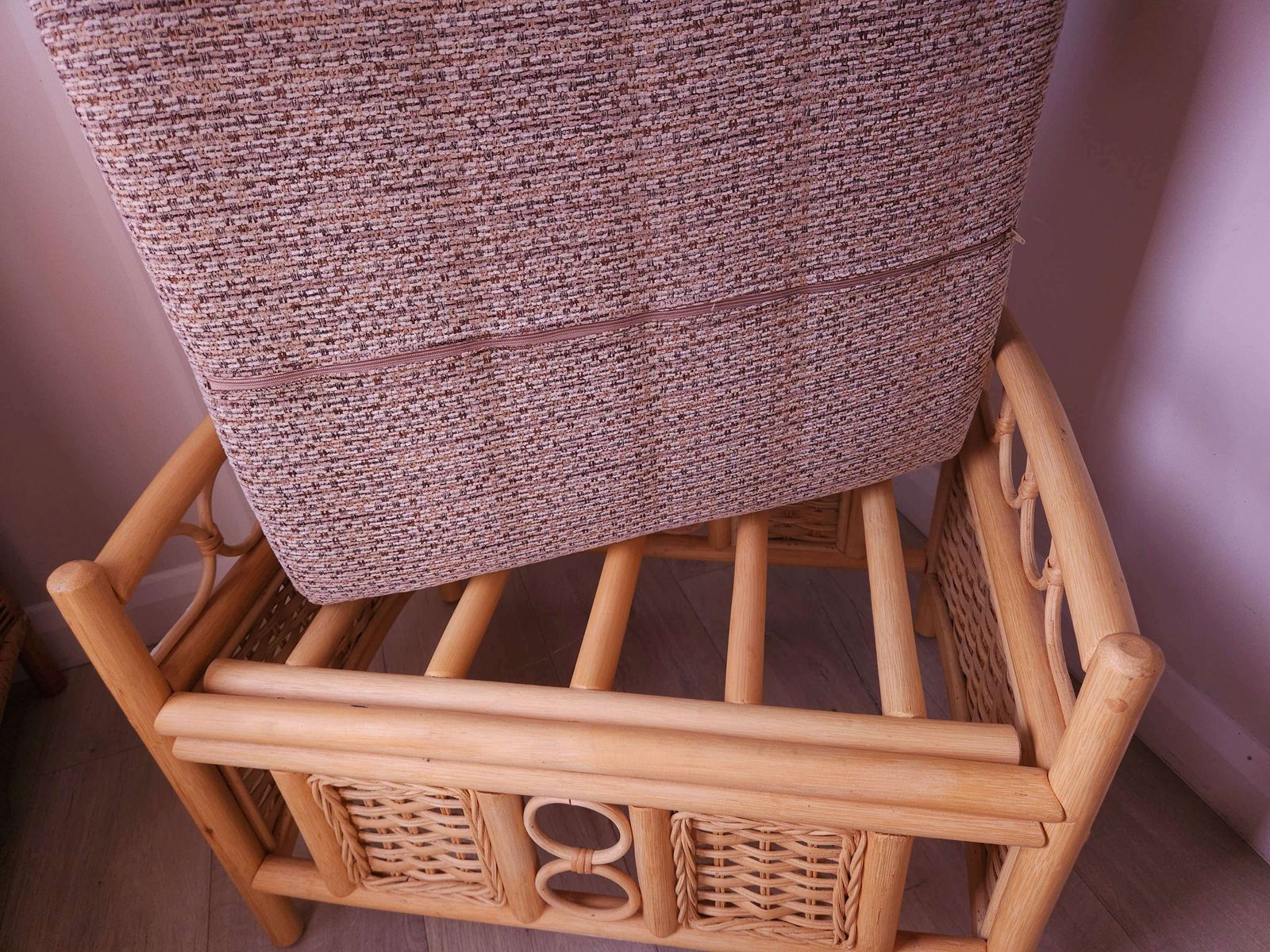 Large, Mid Century, Bamboo Ottoman Footstool And/Or Seat With Fitted Cushion photo buy