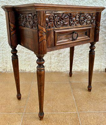 photo for sale Early 20th Century French Carved Wood Nightstands, 1940s, Set Of 2