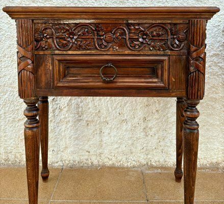 1756.0 Early 20th Century French Carved Wood Nightstands, 1940s, Set Of 2 photo