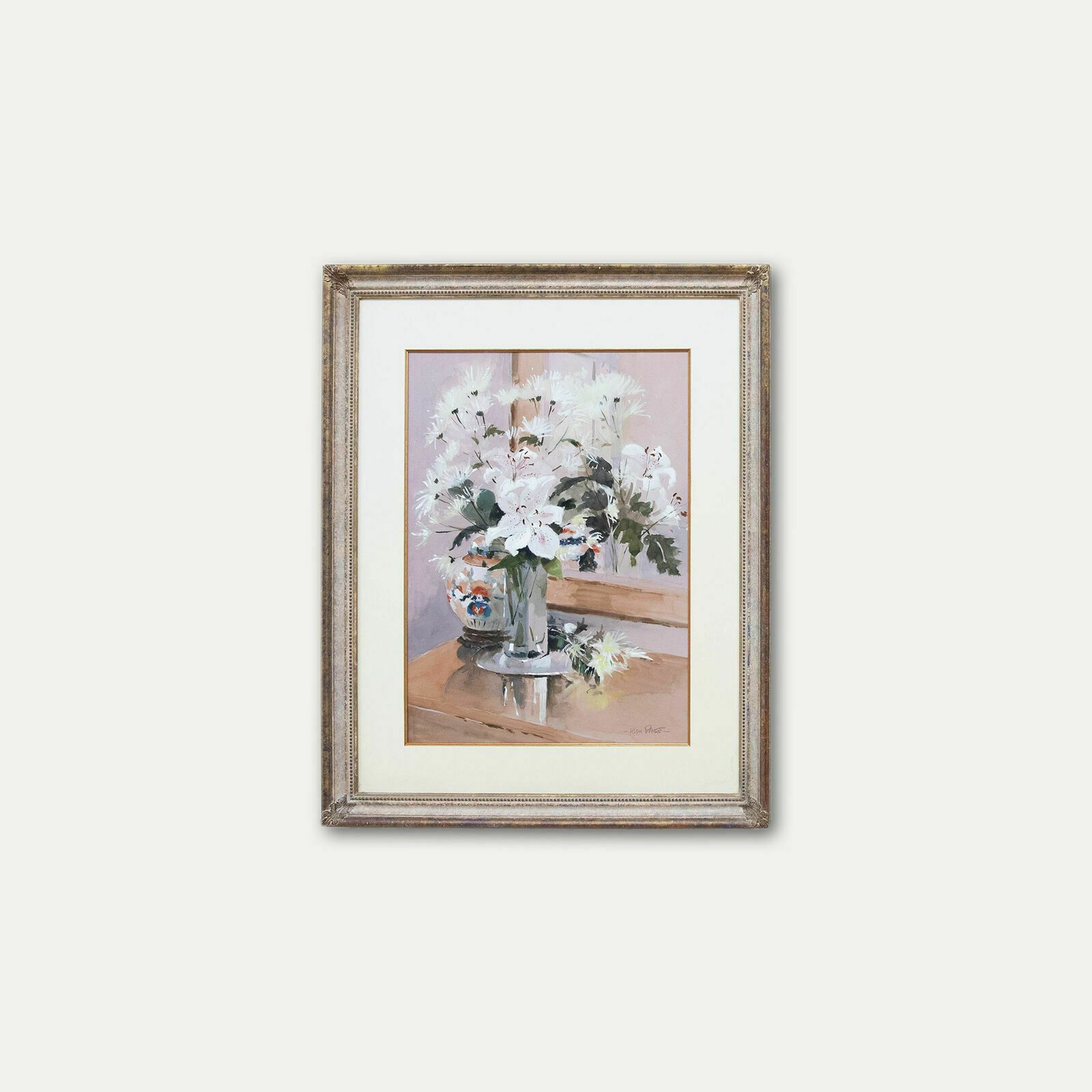Kim Page   Framed Contemporary Watercolour, Still Life Of White Lilies photo vinterior
