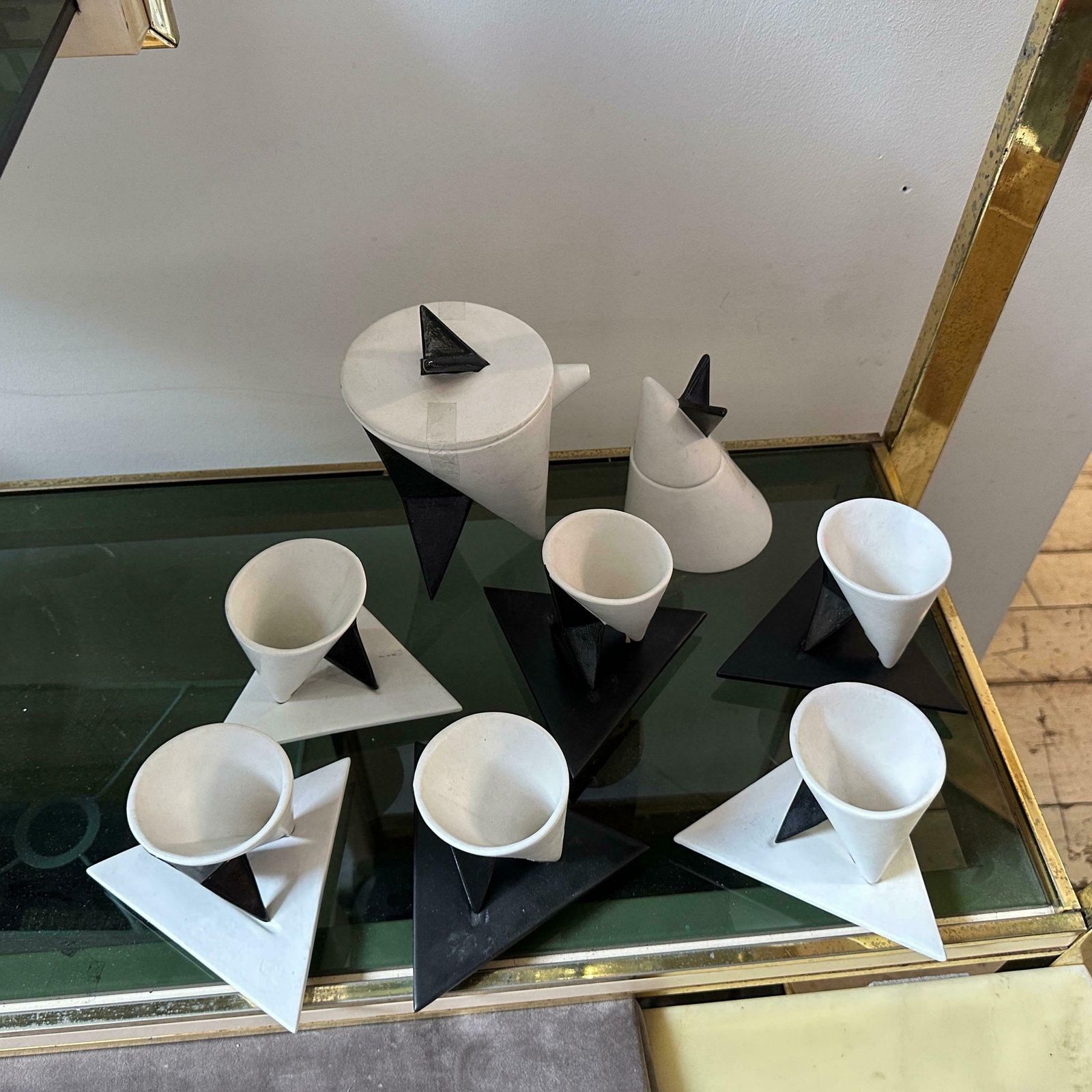 1990s Memphis Milano Style Black And White Coffee Set By Taruschio photo furniture