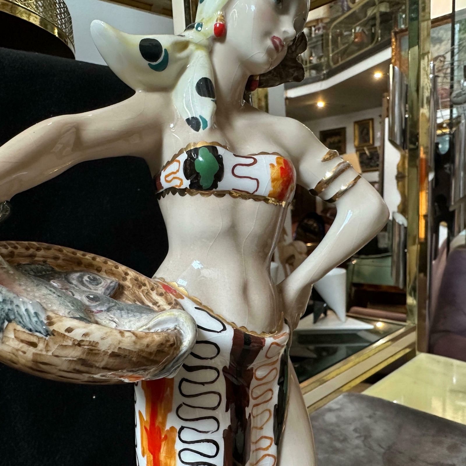 1950s Mid Century Modern Ceramic Italian Figure Of A Woman With Fishes photo buy