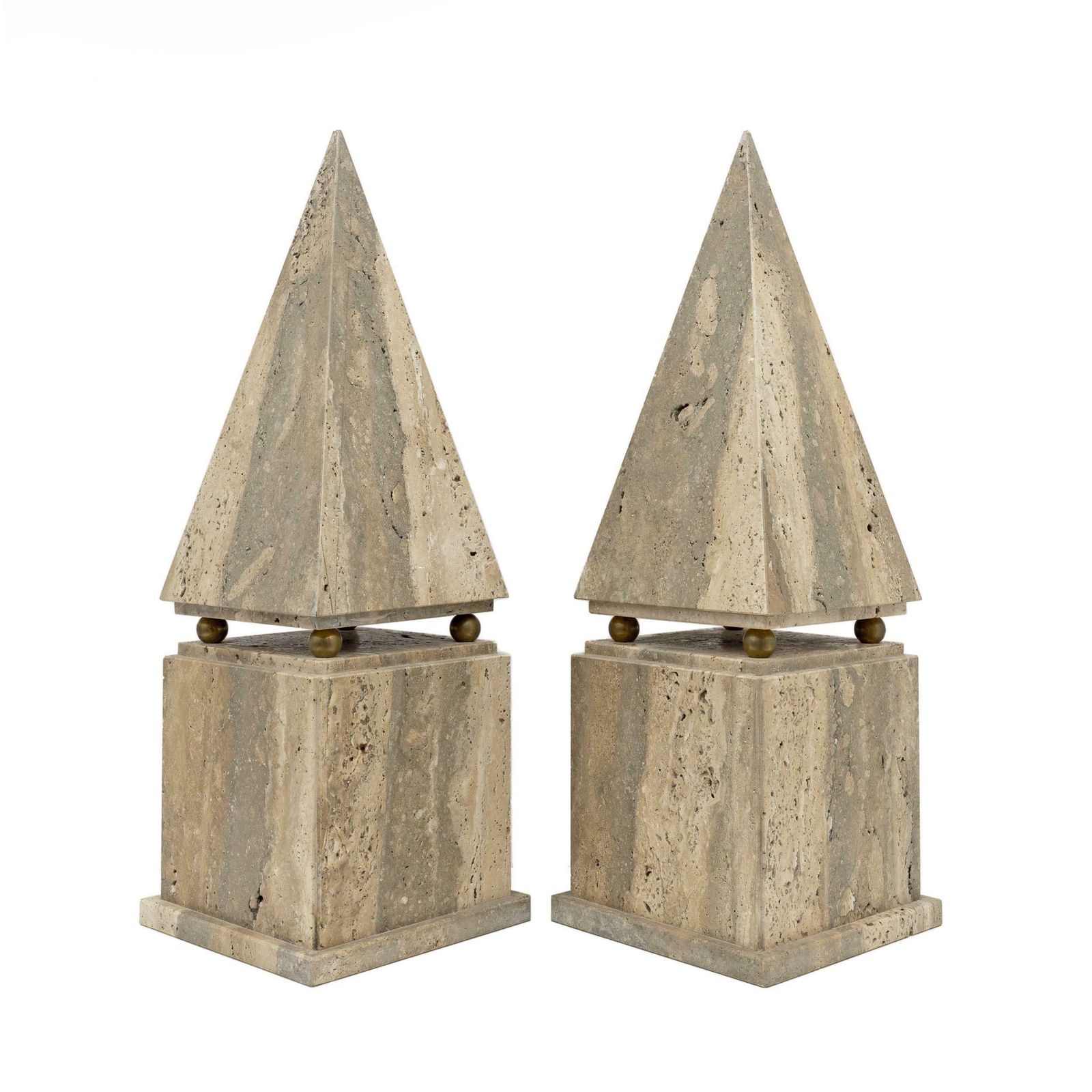 Pair Of Italian Minimalist Roman Travertine Obelisk, Italy, 1970 photo for sale