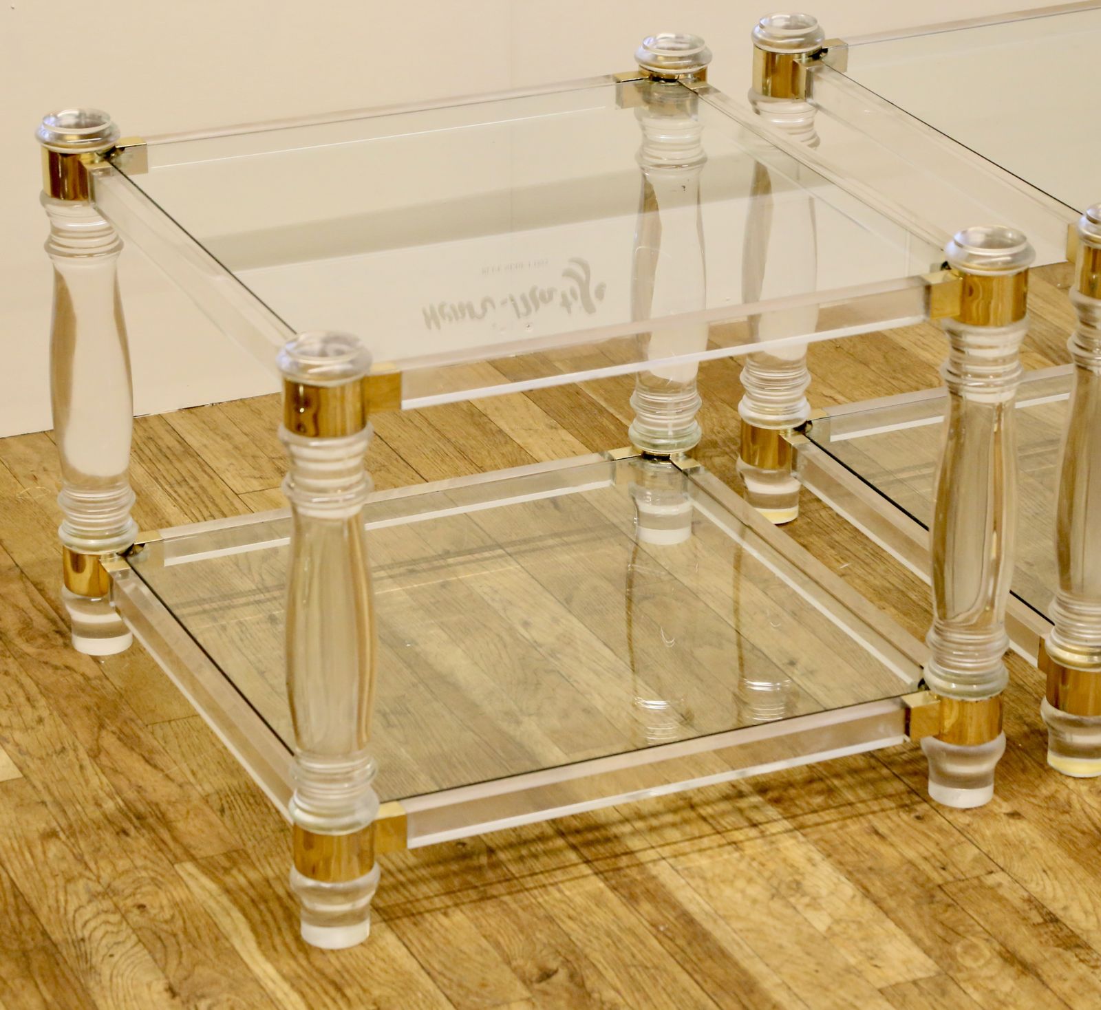 Hollywood Regency Mid Century Modern Dewulf Selection / Belgo Chrome And Glass Side Tables photo buy