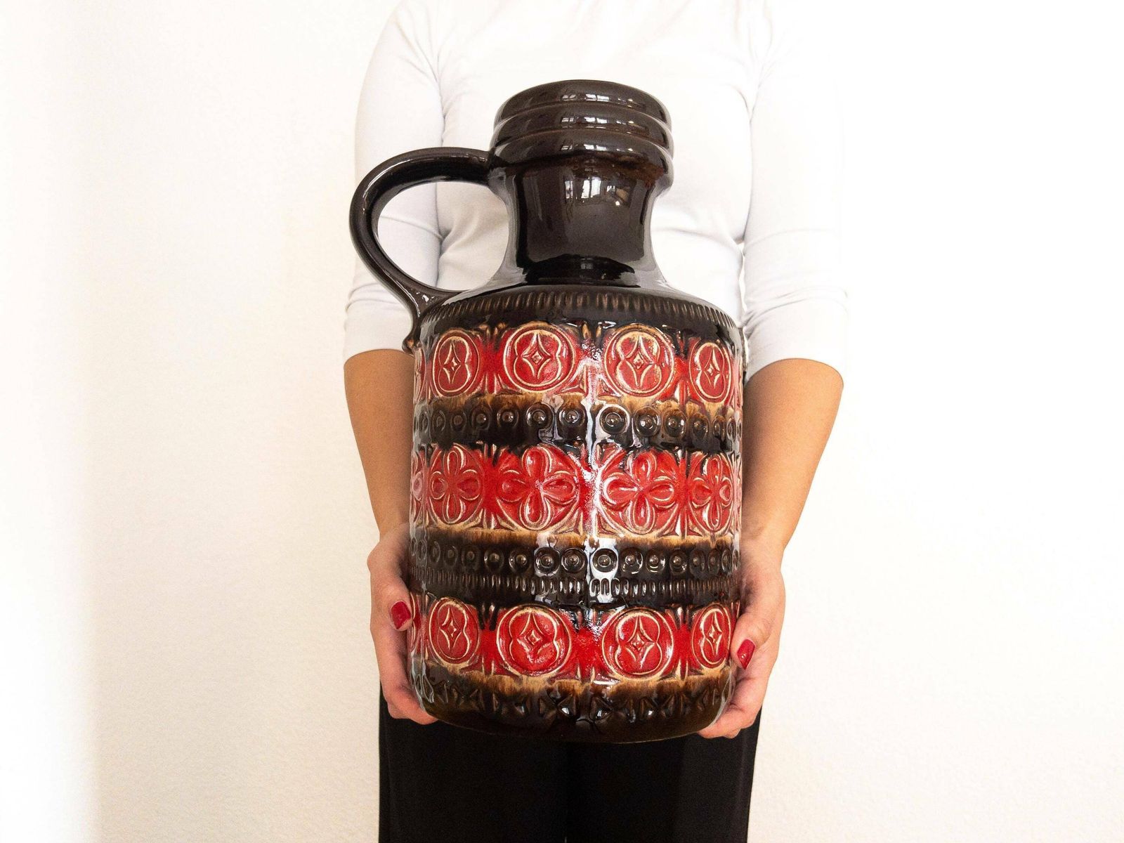 Xl Scheurich Keramik Floor Vase   Foligno Decor   Red And Brown Vase Jug Floor Vase 489 39