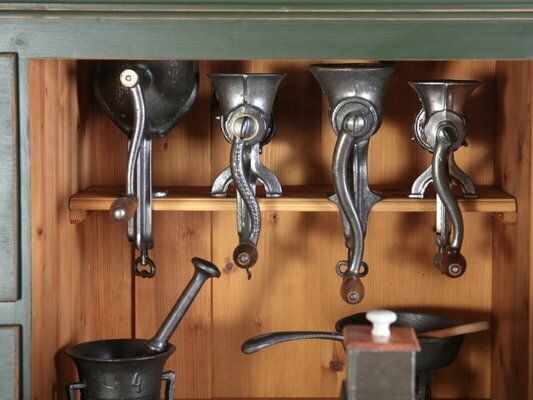 Folk Kitchen Pantry Cabinet And Chair, Bohemia, 1890s, Set Of 18 photo vinterior
