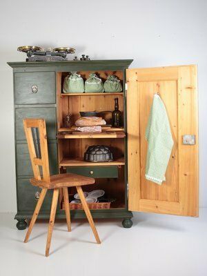 Folk Kitchen Pantry Cabinet And Chair, Bohemia, 1890s, Set Of 18 photo buy