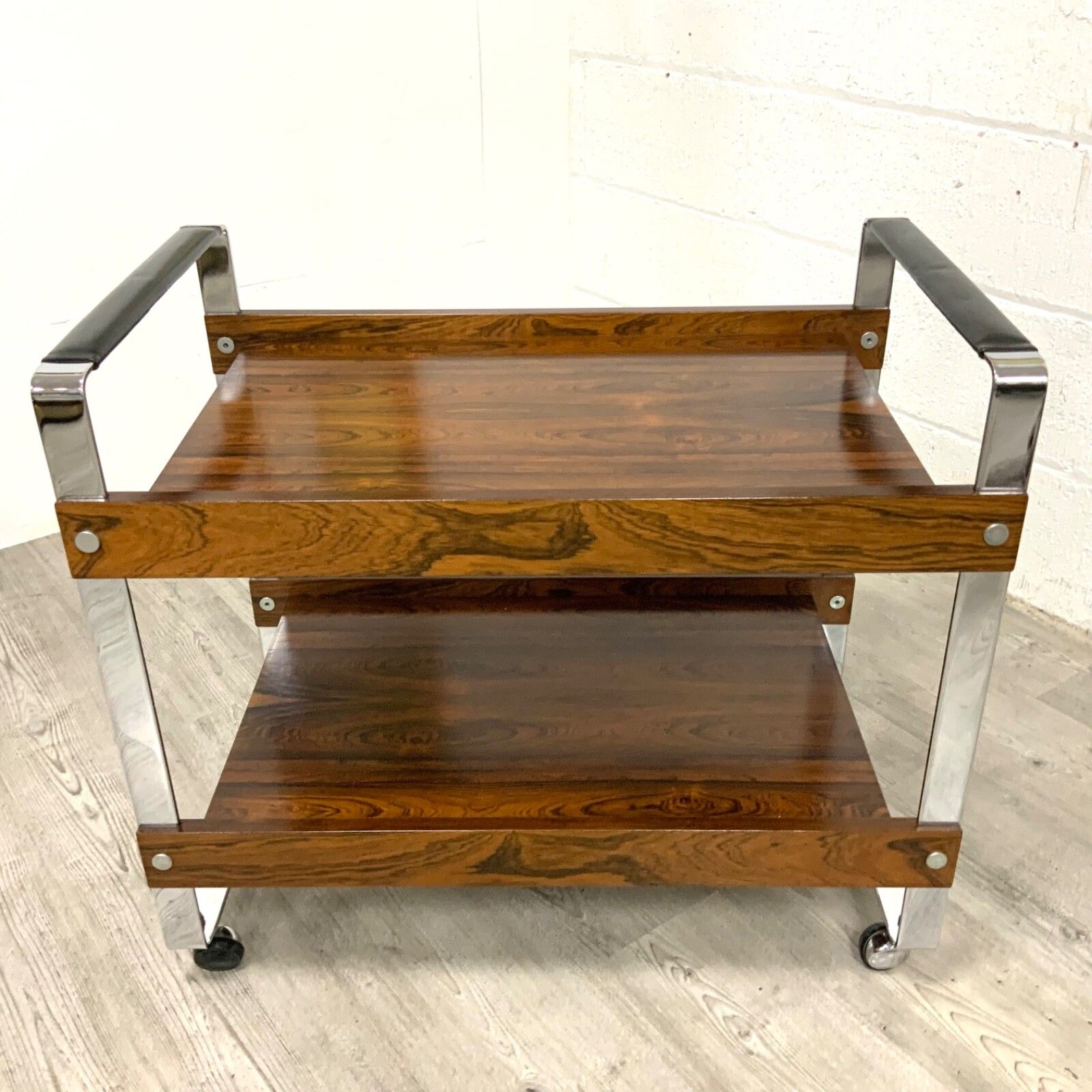 Vintage Merrow Associates Rosewood And Chome Bar Cart Drinks Trolley Side Table photo furniture