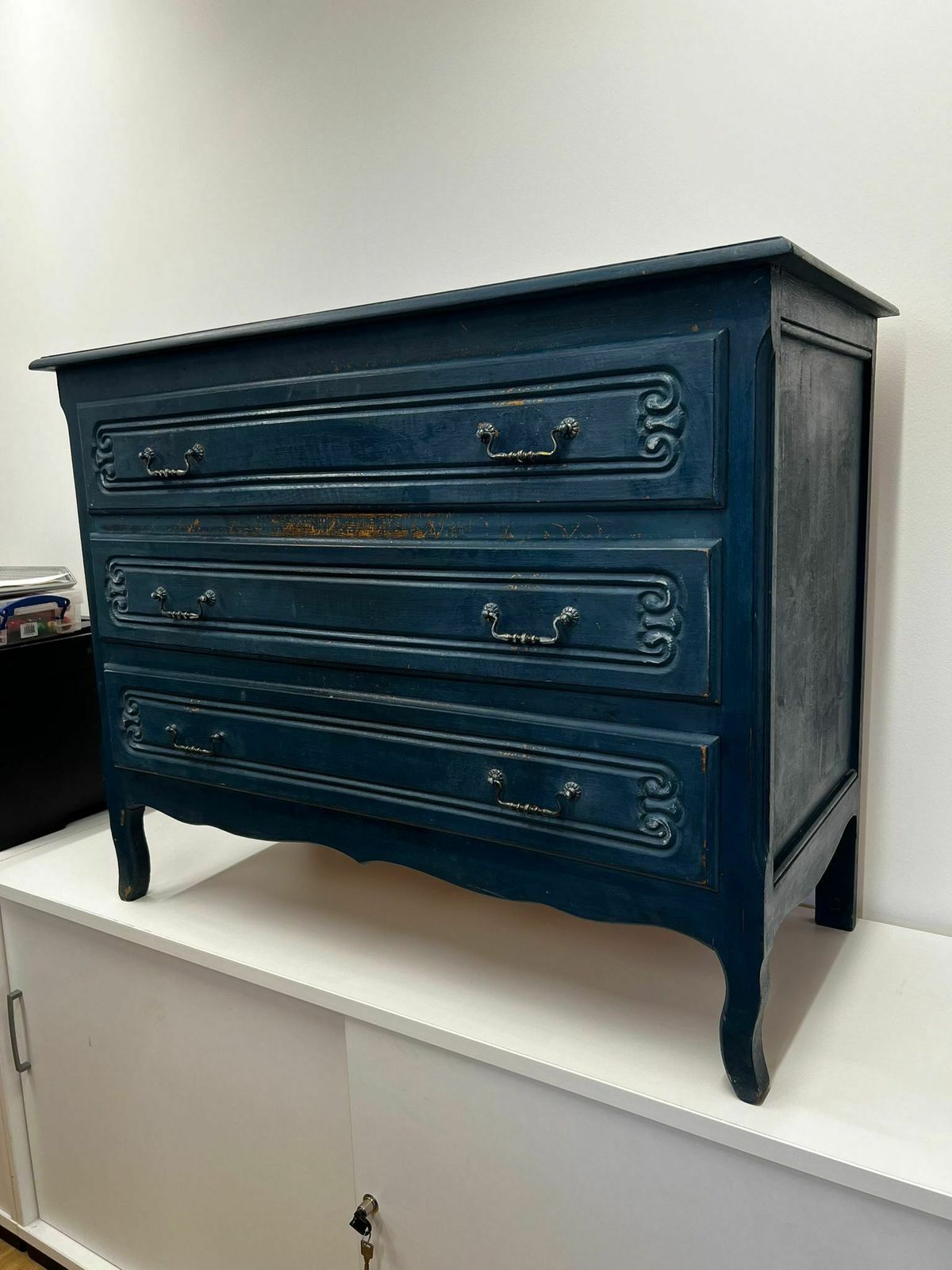 Distressed 3 Drawer Chest In Dark Vintage Teal photo furniture