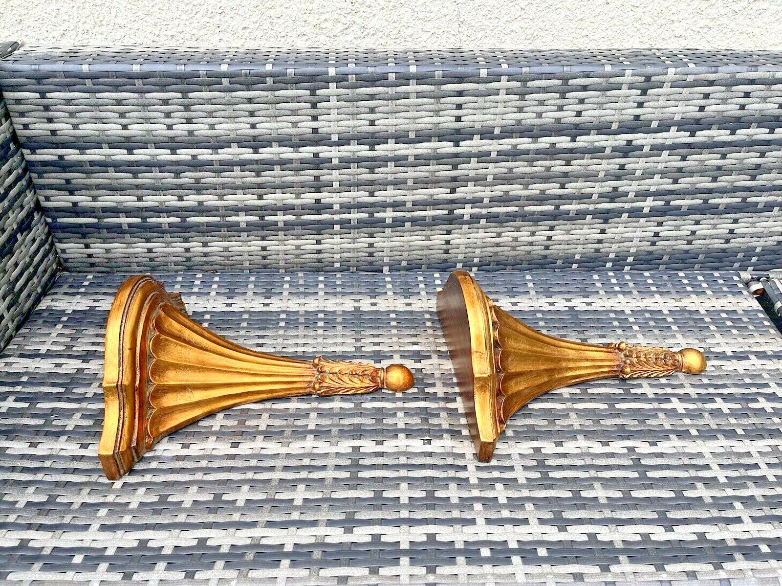 photo furniture Pair Of Ornate Acanthus Leaf Cold Paint Gilt Rococo Baroque Vintage Wall Shelves
