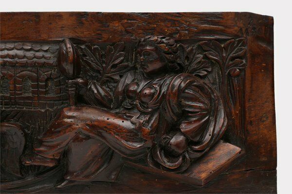 17th Century Gothic Hand Sculpted Oak Panel, Belgium photo Art