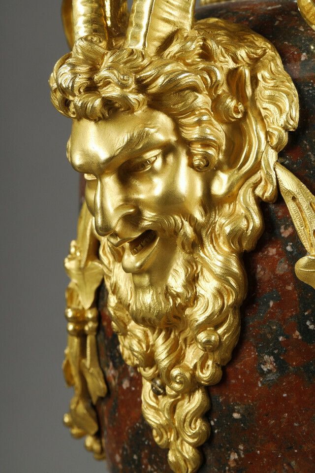 photo for sale Pair Of Louis XVI Style Candelabra In Griotte Red Marble And Gilt Bronze
