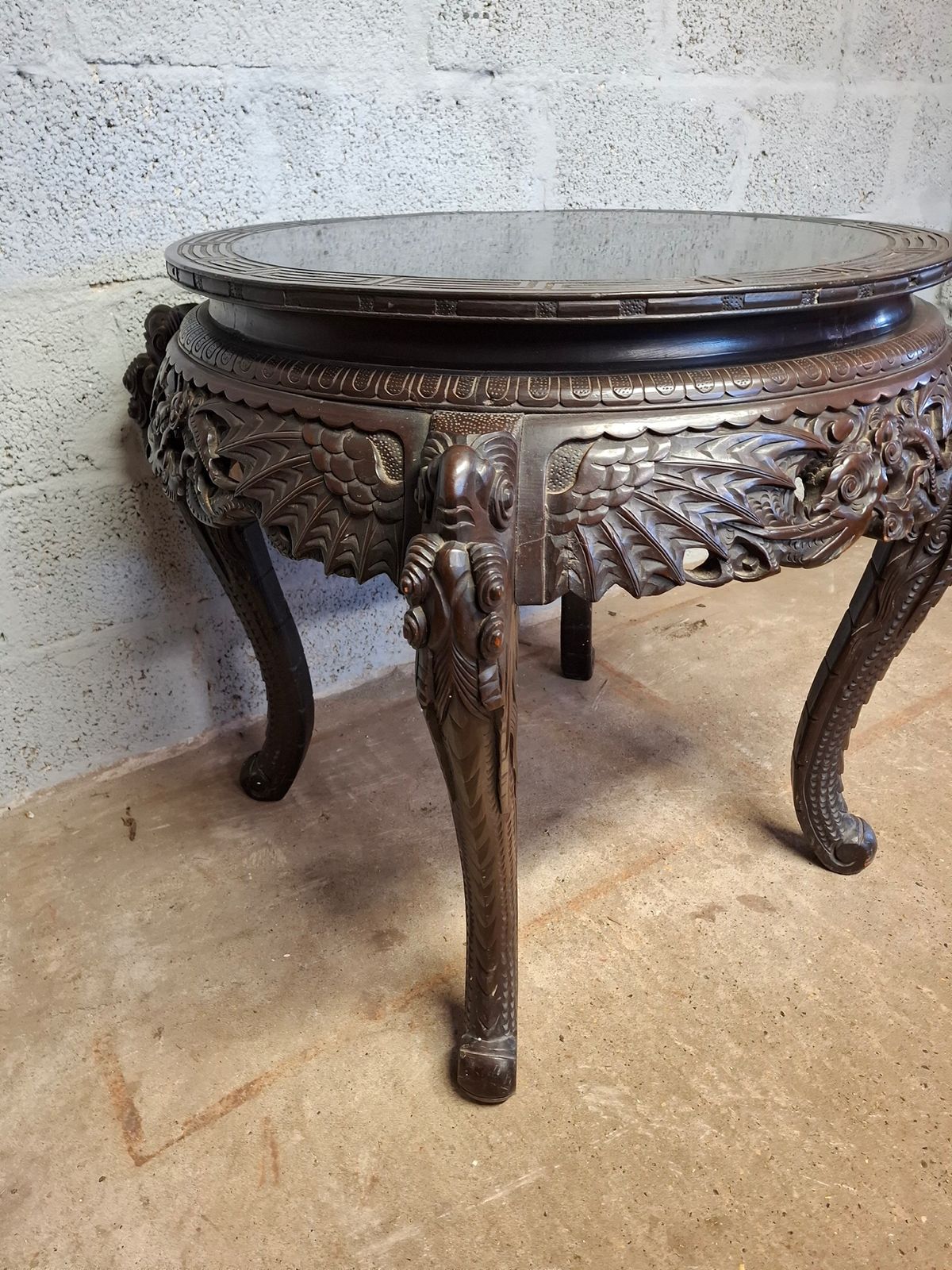 Early 20th Century Japanese Meiji Carved Flying Dragon Table. photo for sale
