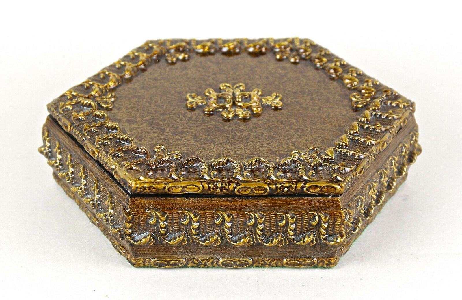 Hexagonal 19th Century Wooden Jewelry Box, Handpainted, Austria Ca. 1890