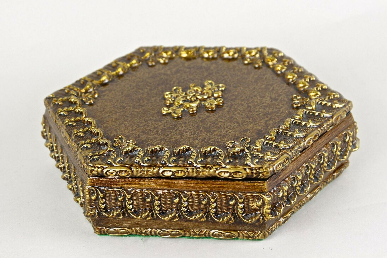 Hexagonal 19th Century Wooden Jewelry Box, Handpainted, Austria Ca. 1890 photo buy
