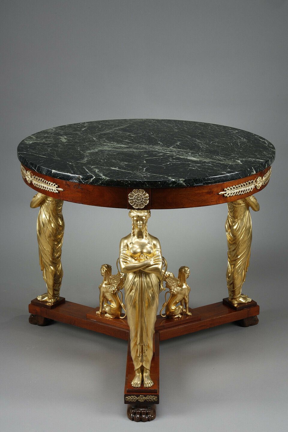 Large Empire Style Pedestal Table In Mahogany And Mahogany Veneer photo furniture