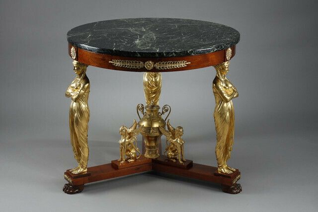 Large Empire Style Pedestal Table In Mahogany And Mahogany Veneer photo Furniture